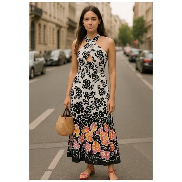 Plenty by Tracy Reese Floral Halter Maxi Dress Anthropologie White Black S NWT - Picture 3 of 14